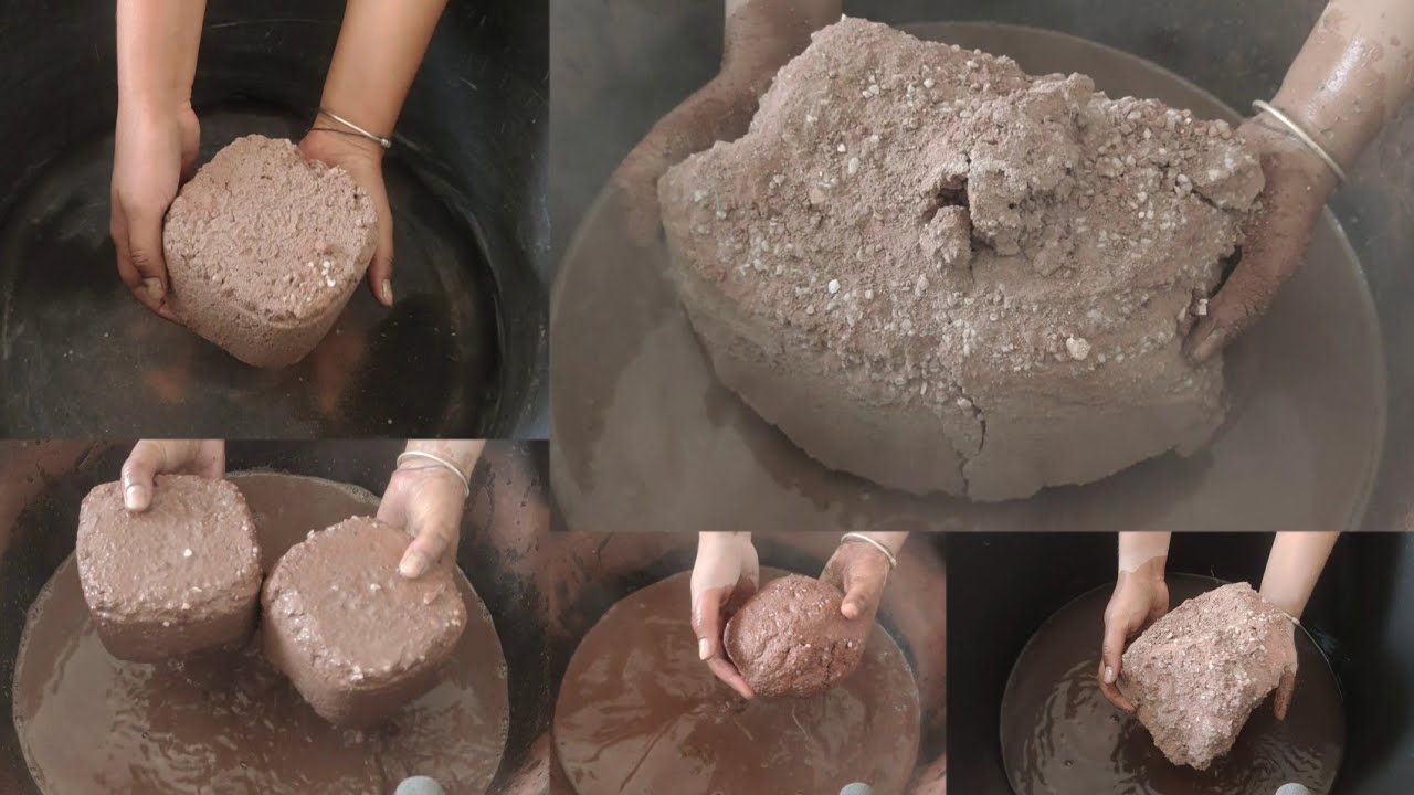Asmr - full dust red dirt with white concrete crumbling dry and water 💦