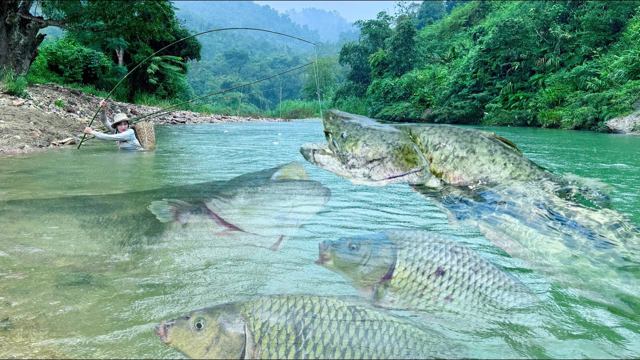 FULL VIDEO Traditional Fishing Skills - 100 Days Single Mother Catches Giant Fish Using Bamboo Tube