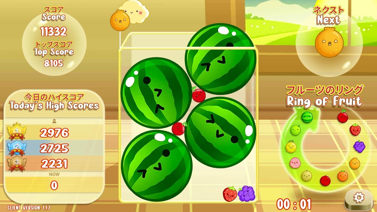 【スイカゲーム】😱🍉🍉😱 ついに10000点超えの超高得点をゲット, 初めて4連続ダブルスイカ達成‼️ #113