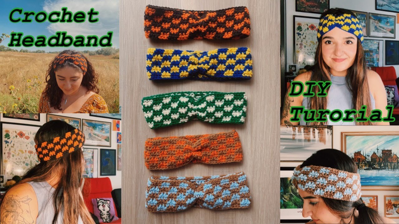 Crochet Simple Checkered Headbands With Me | Using Pinterest Inspired Outfits