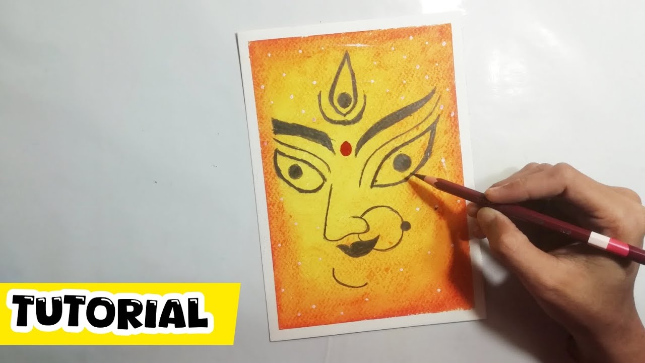 Durga Mata Face Drawing in Oil Pastels | Easy Tutorial