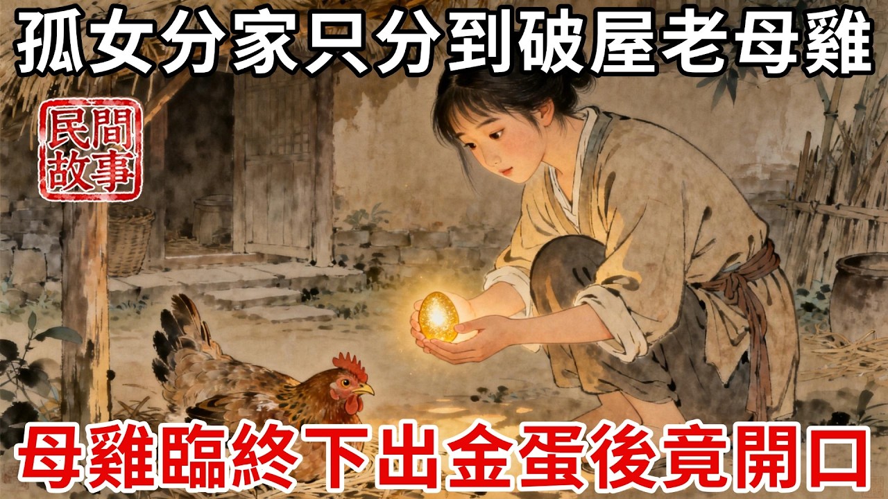 孤女分家被兄嫂霸占家產，只分到一間破屋一只老母雞，每日細心餵食抱窩，母雞臨終前下出金蛋後竟開口：蛋要好好照料！#民間故事 #傳統文化 #原創虛構 #華語有聲書 #槐樹下聽書