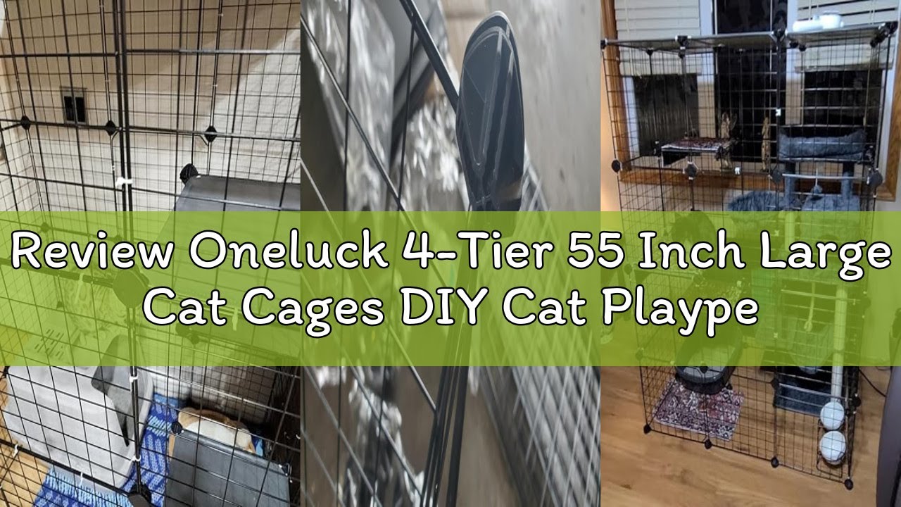 Review Oneluck 4-Tier 55 Inch Large Cat Cages DIY Cat Playpen Detachable Metal Wire Kennels Cat Crat