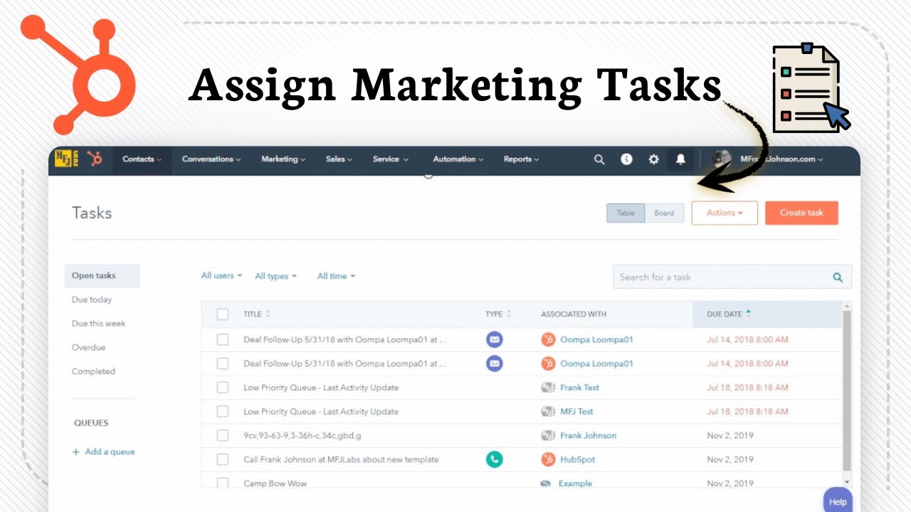 How to create and assign marketing tasks in HubSpot