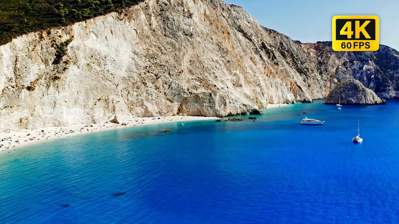 Flying over Porto Katsiki Beach in Greece. 4K Aerial Calming Video