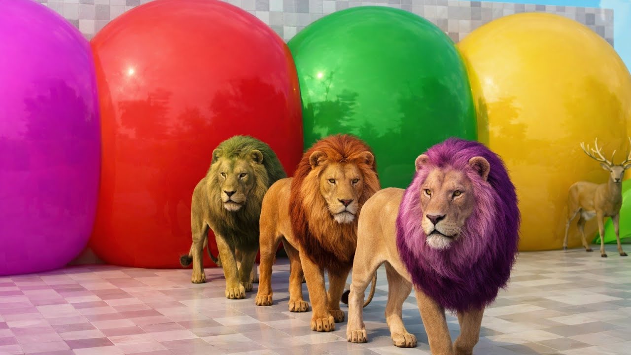 Three Lions in a Line Funny Long Slide Game| Loons Toons 