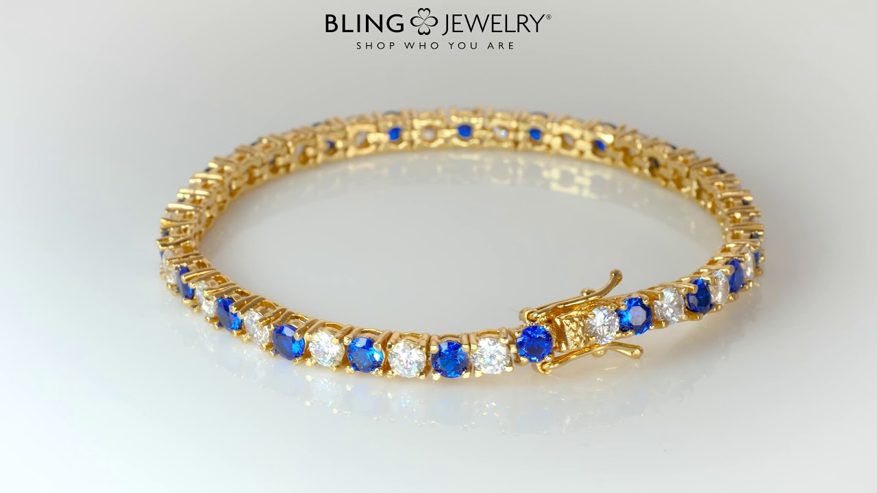 Alternating Round AAA CZ Tennis Bracelet Imitation Gemstones Gold Plated