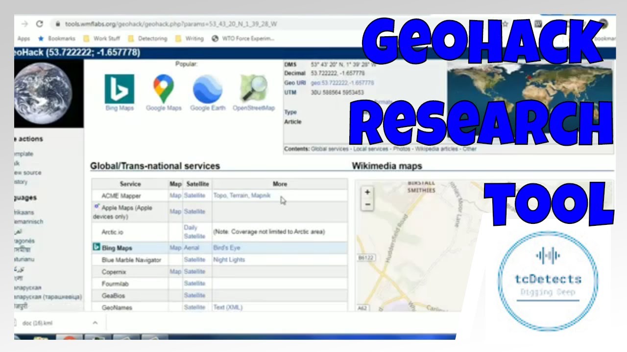 Research with tcDetects - fantastic Geohack mapping resource