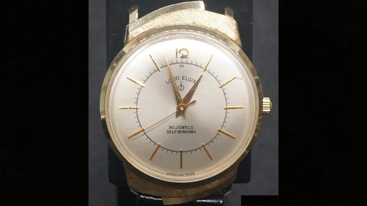 Extremely rare Lord Elgin 30 jewel automatic 14k gold with Art Deco/Space Age case, USA made 1959-63