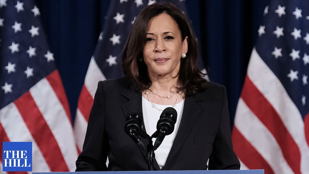 Kamala Harris makes a speech on International Women's Day