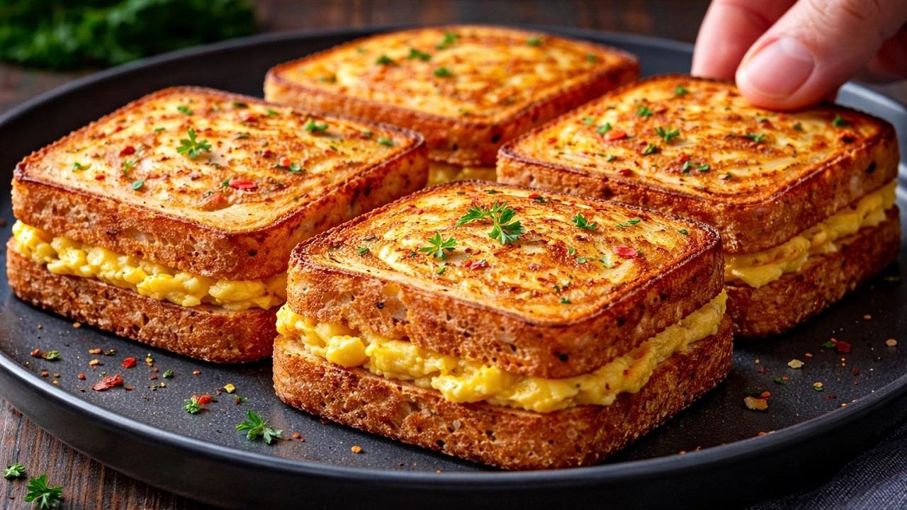 Schnelles Frühstück in 5 Minuten! Knuspriger Ei-Toast mit Käse und Wurst 🥪🍳