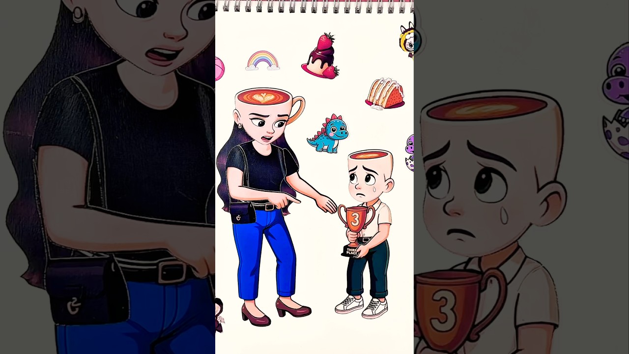 CAPPUCCINA, Cute Boy Scolded By Mother 🥹 #stickerbook #diy #paper #ballerinacappuccina #sticker