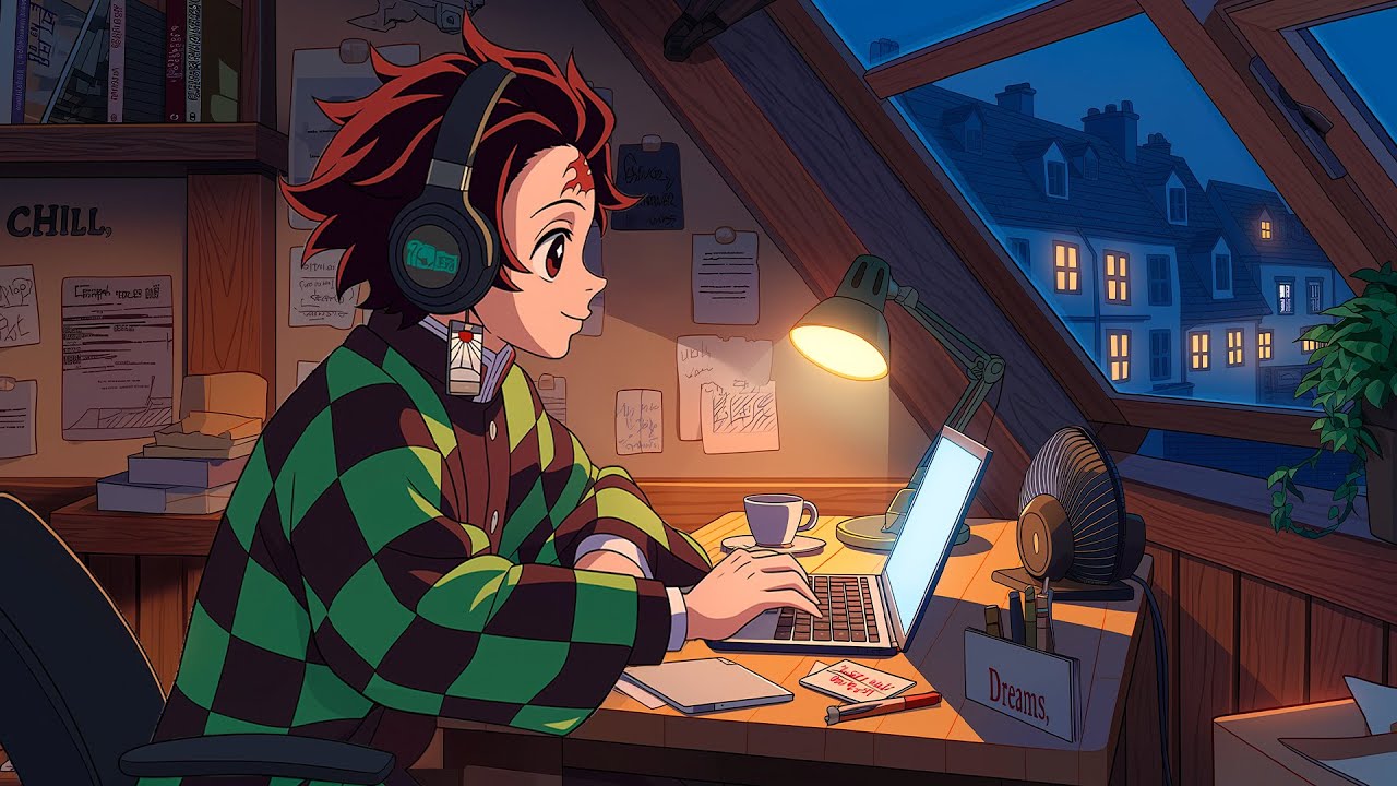 Rainy Night Attic Study Lofi 🌧️ Warm Desk Light, Calm Beats & Cozy Focus Vibes