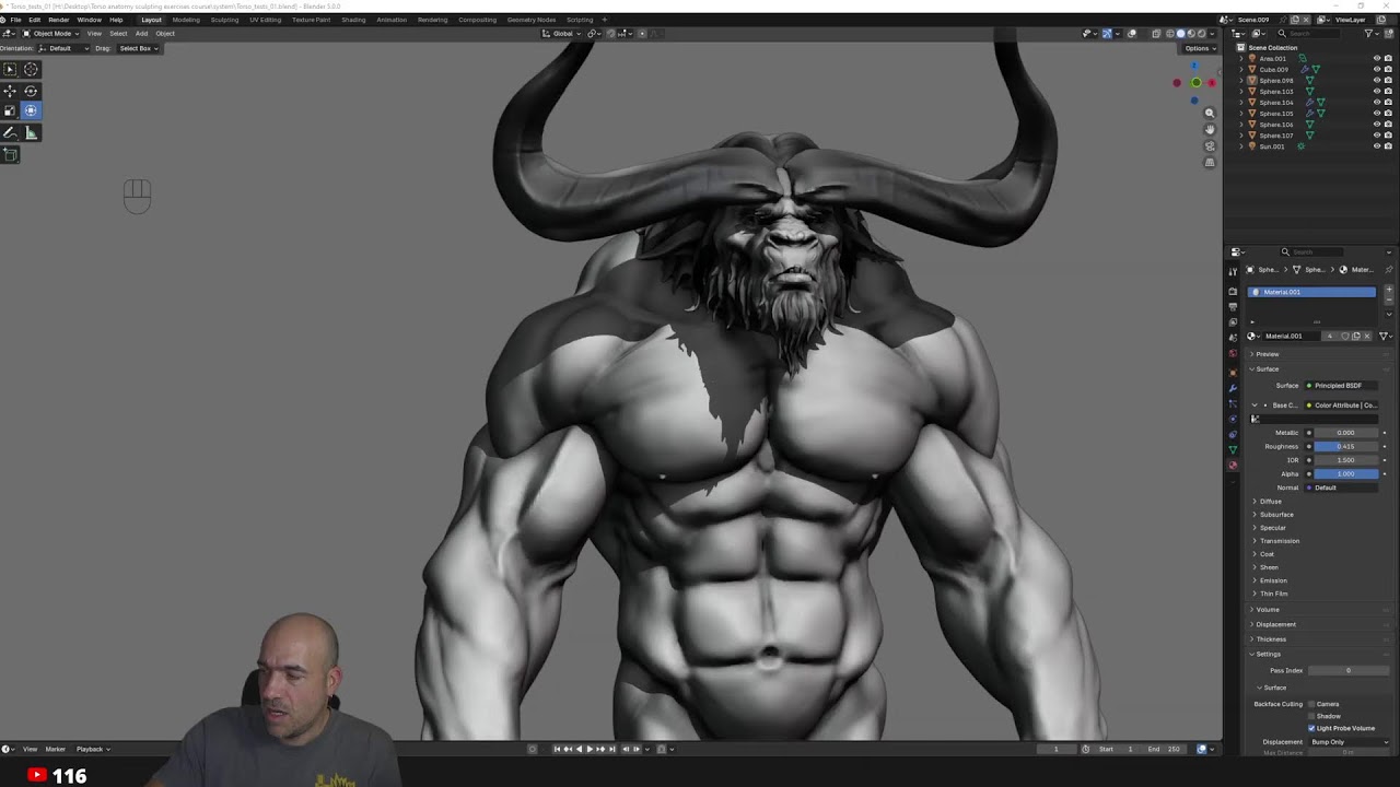 Sculpting in Blender - A Bull man from Vyacheslav Safronov (70k subs in Artstation)