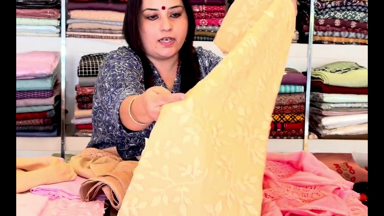 Pure cotton kotta applique work salwar suits with soft crepe crochet lace dupatta!