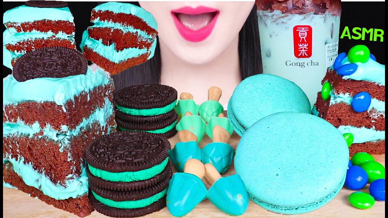 ASMR MINT CHOCOLATE *MINT BUBBLE TEA, MINT CHOCOLATE CAKE, MINT OREO 민트 초코 먹방 JANE ASMR 제인