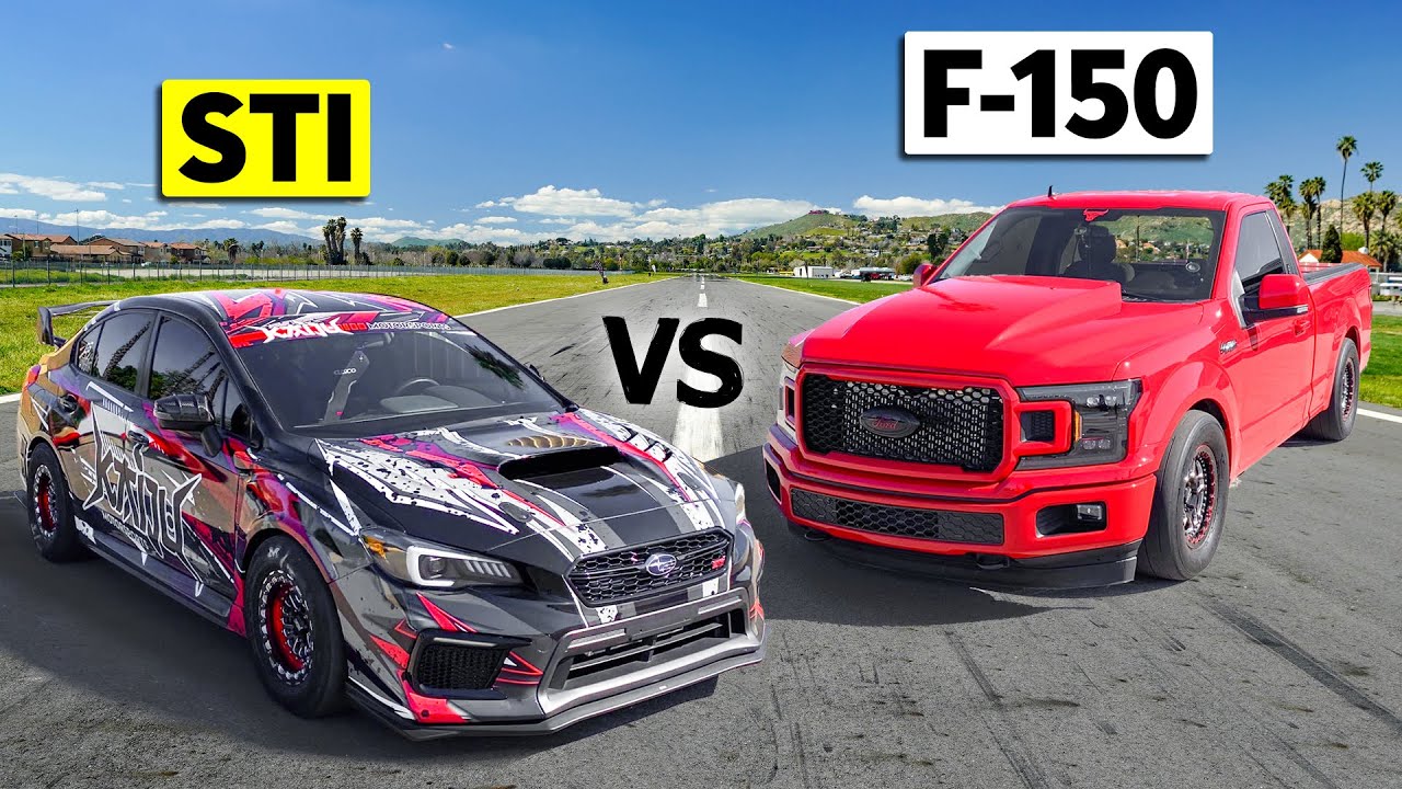 Speed Shop vs Bolt-On Build! 1150 HP Subaru WRX STI drag races Twin Turbo Ford F-150