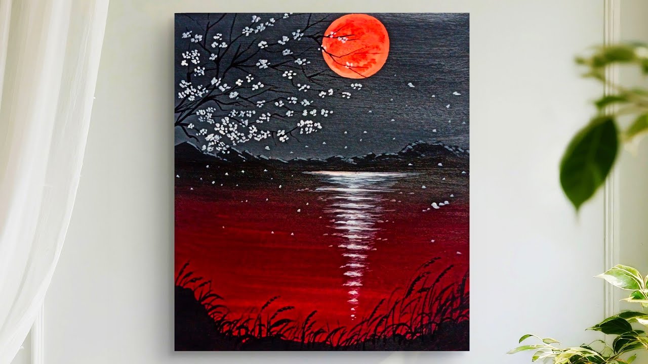 Easy Night Nature Scenary Painting / Acrylic Painting Tutorial for Beginners/ Acrylic Painting 