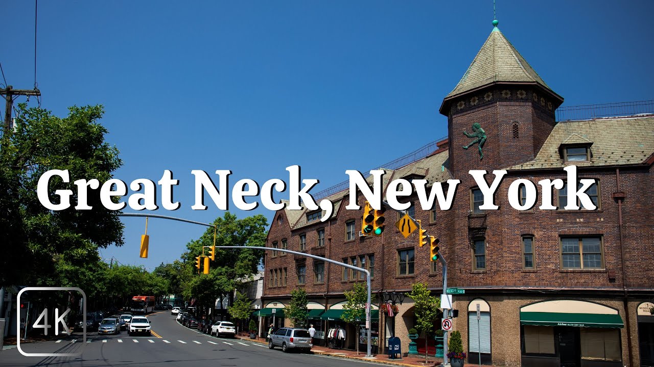 Great Neck (village), Long Island, New York. Walking Tour/ 4K