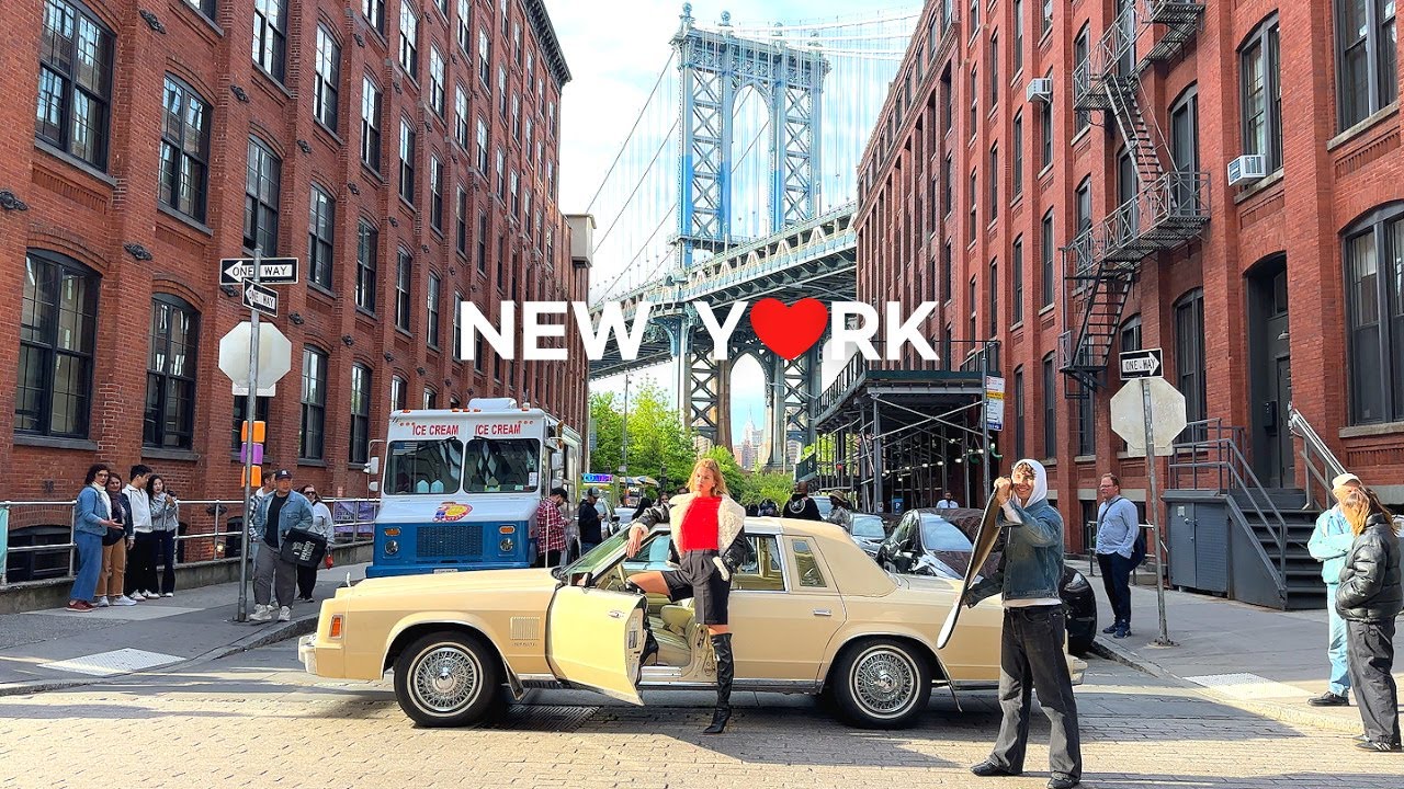 [4K]🇺🇸Прогулка по Нью-Йорку🗽🚕: Экскурсия по Бруклину / ДУМБО, Блошиный рынок, Рынок Тайм-аут 🍕🍔🍜2024