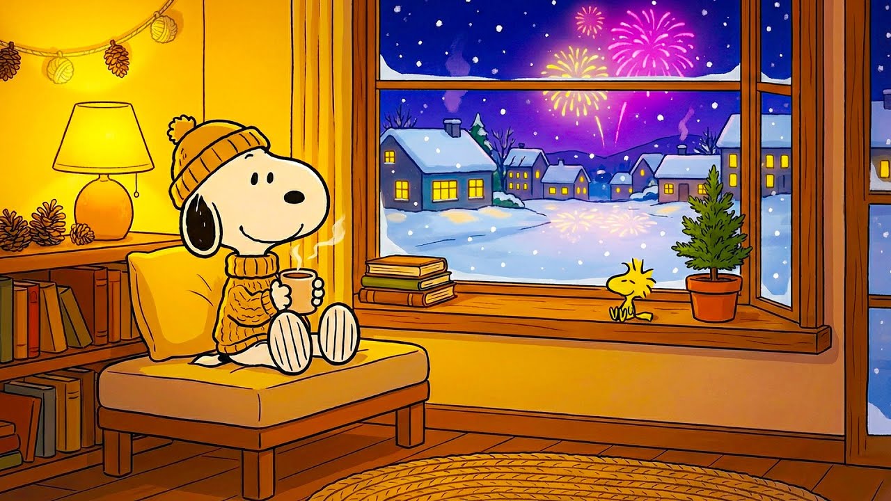 Cozy New Year Night with Snoopy |✨ Warm Jazz by the Window for Relaxation & Happiness