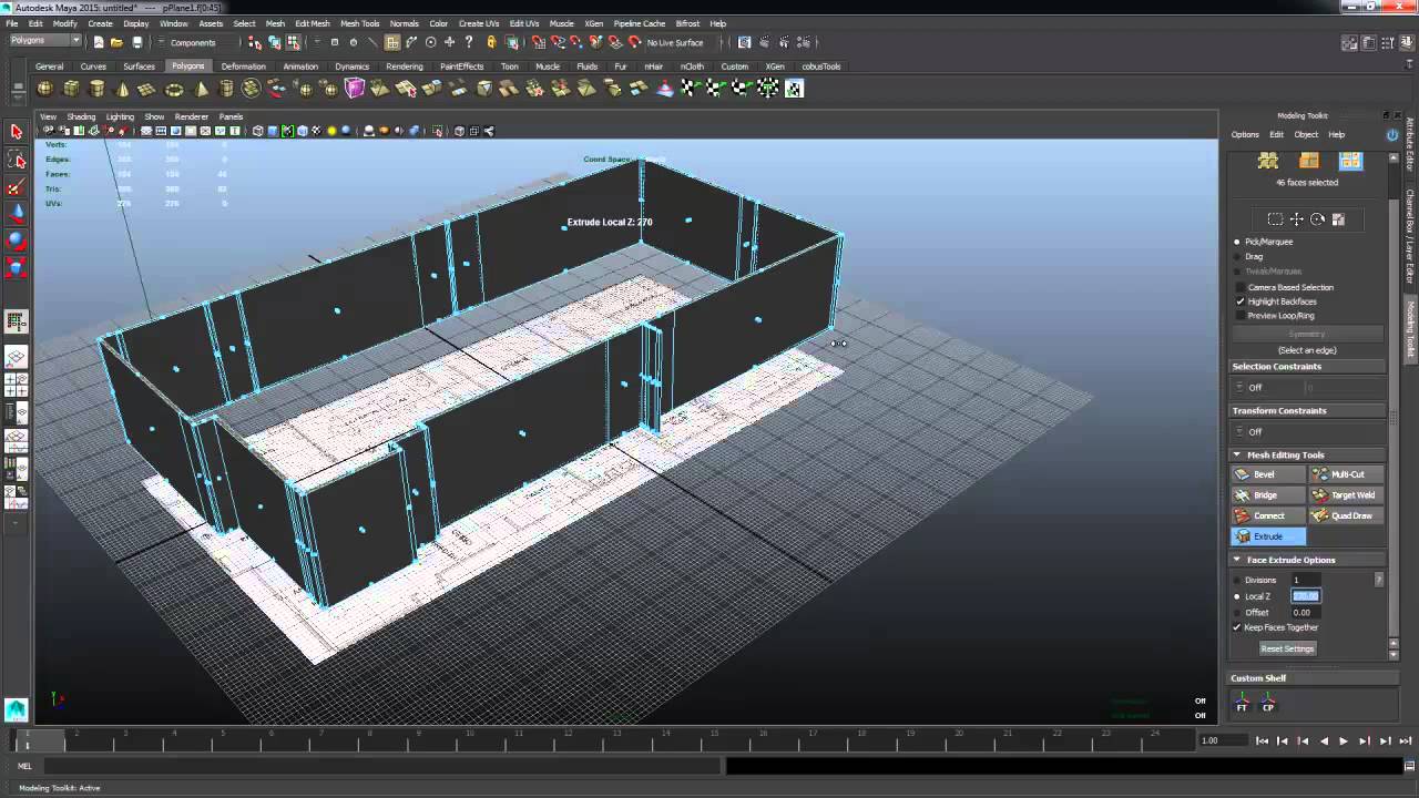 Maya 2015 Modeling Tutorial using modeling toolkit  maya Modeling from blueprints