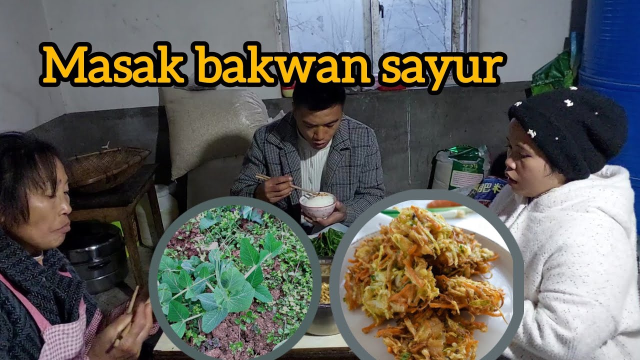 Sayur kacang polong dan masak bakwan untuk keluarga di china