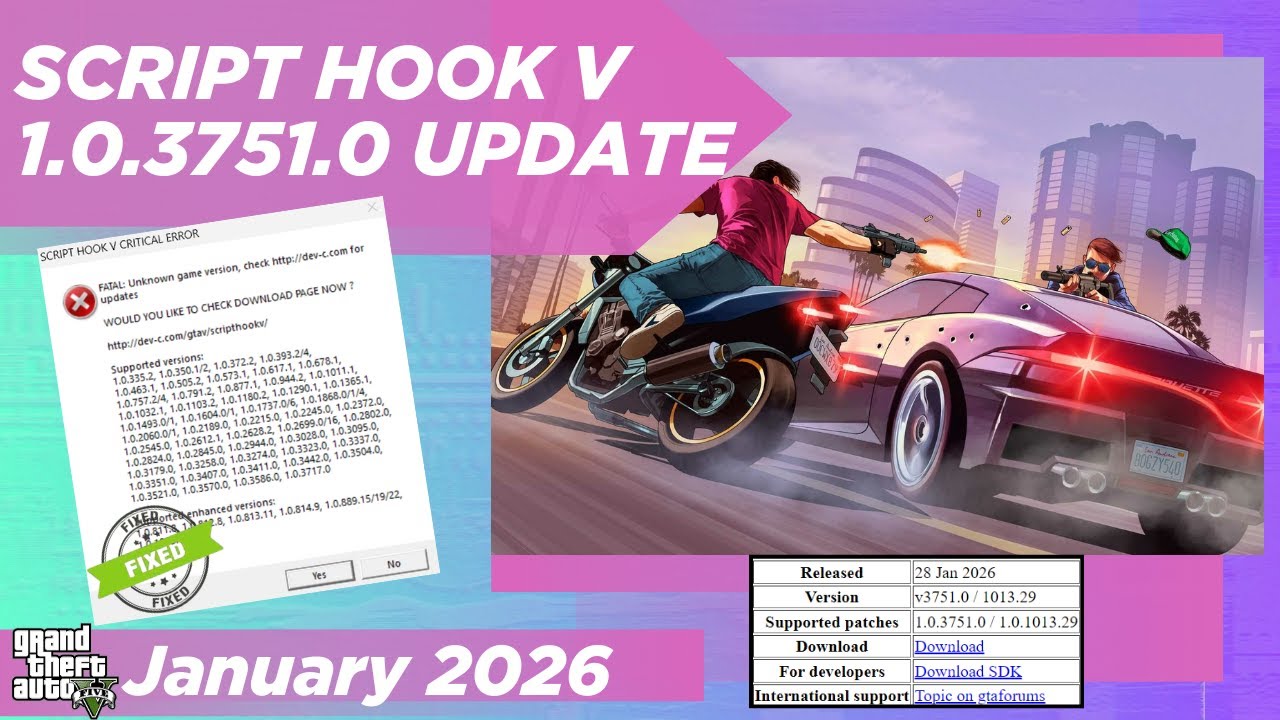 How to Fix Script Hook V Critical Error | Script Hook V 3751 for GTA V 3751 (January 2026)