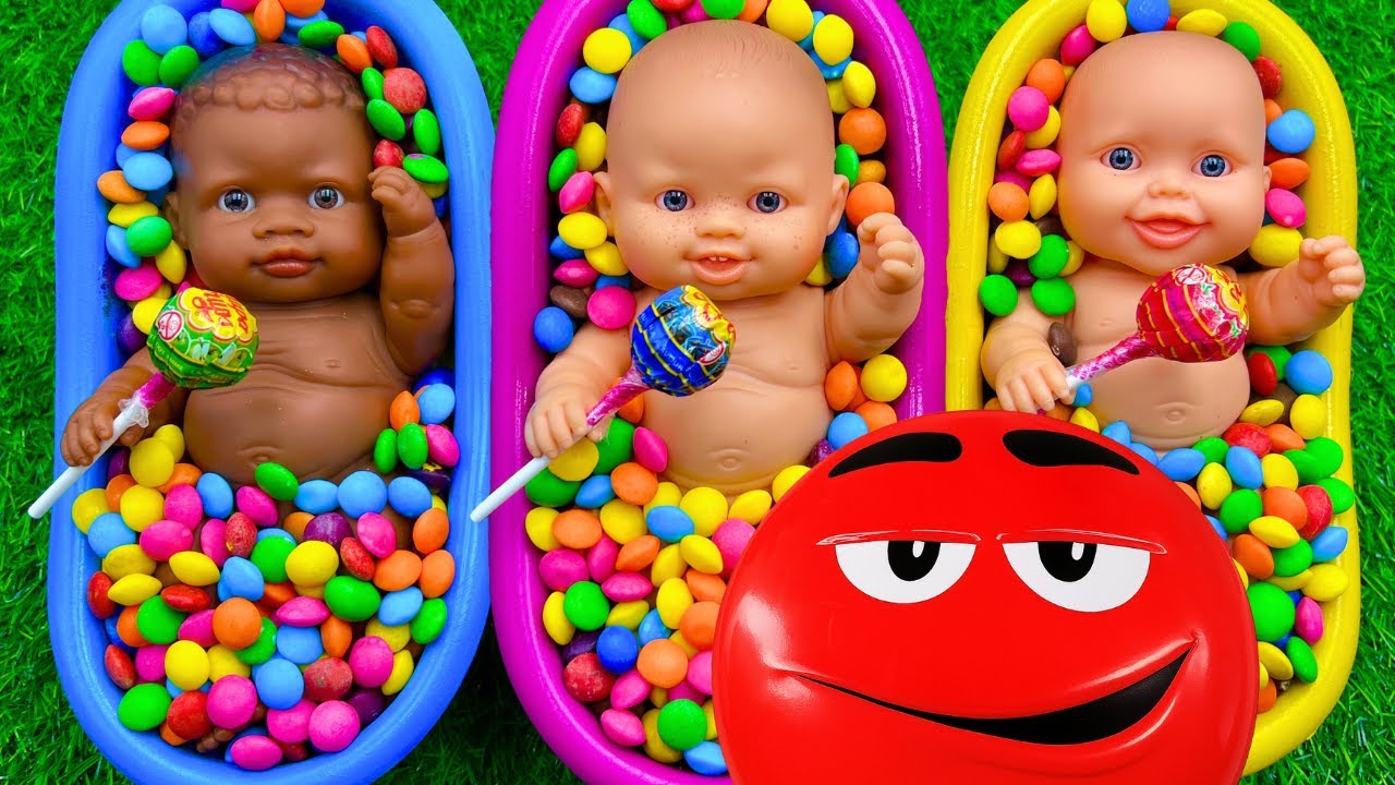 4 Minutes Satisfying with Full of 3 Rainbow BathTubs Candy with M&M's & Magic Slime Cutting Video 6