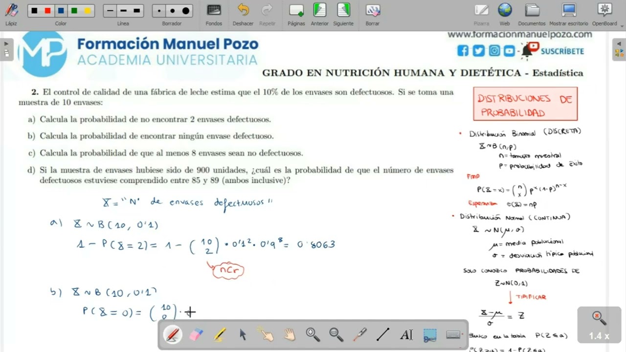 EJERCICIO RESUELTO ESTADÍSTICA. Cálculo probabilidad para distribución Binomial. Aproximación Normal