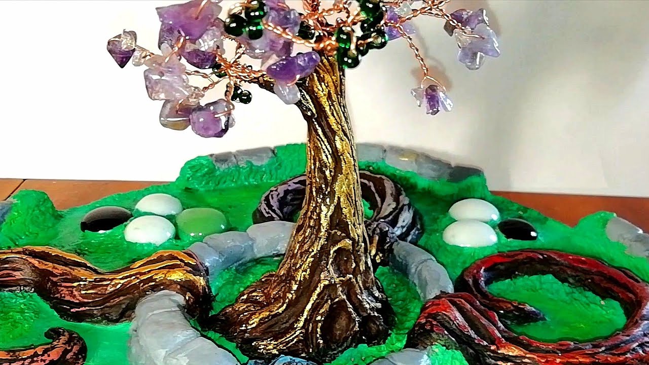 Crystal Tree! Amethyst, copper and air dry clay