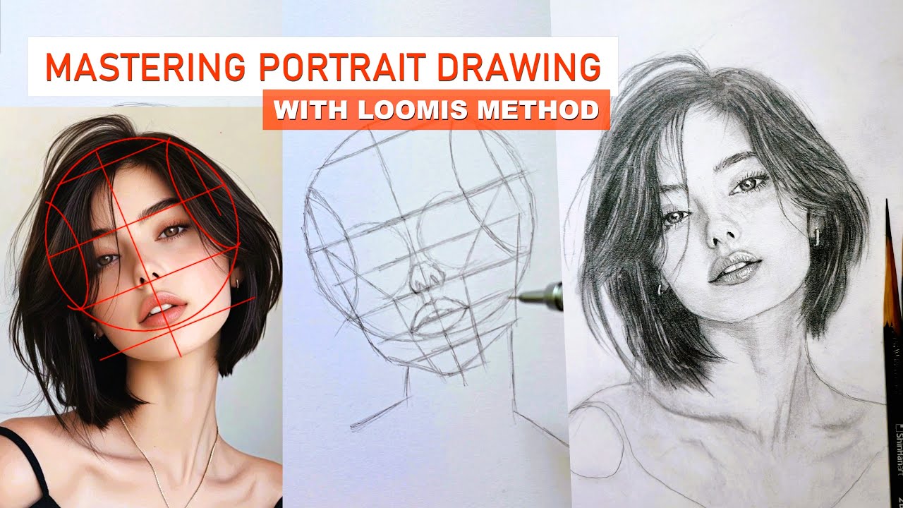 Mastering Portrait Drawing with Loomis Method: A Beginner's Guide from Start to Completed Shading.