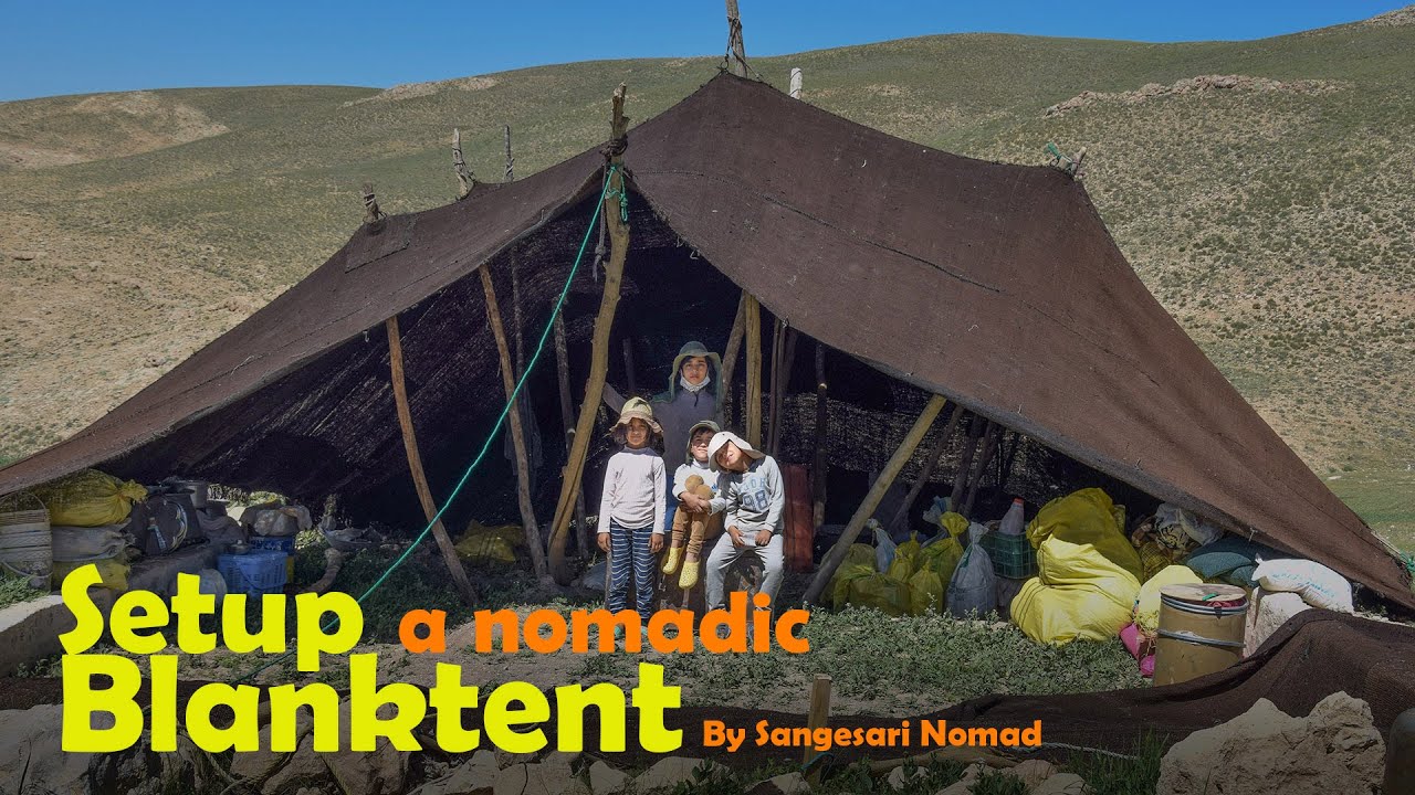 Sangesari nomads are setting up their nomadic black tent
