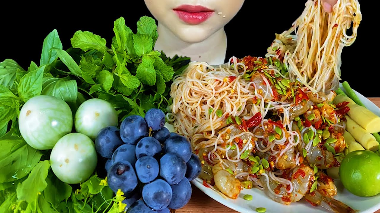 Tam Sua||Spicy Thai Isaan Food ( Raw Shrimp & Rice Noodles )