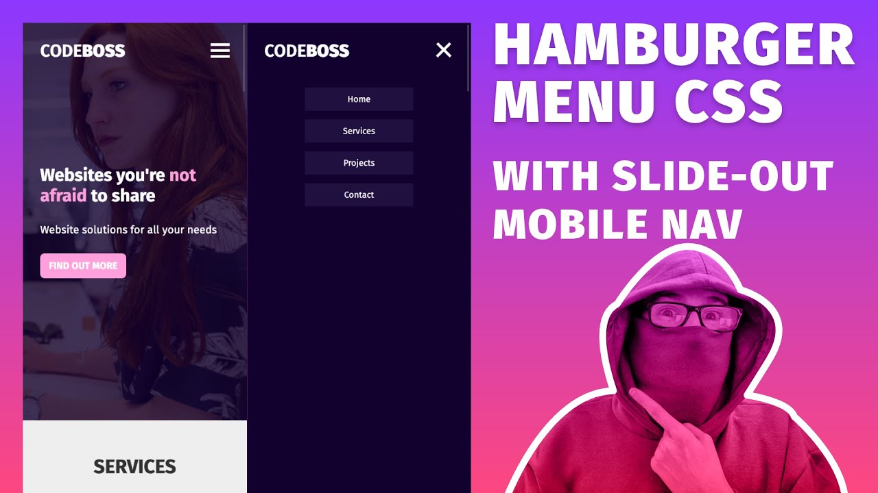 Build a Slide out Hamburger Menu with HTML, CSS & JavaScript