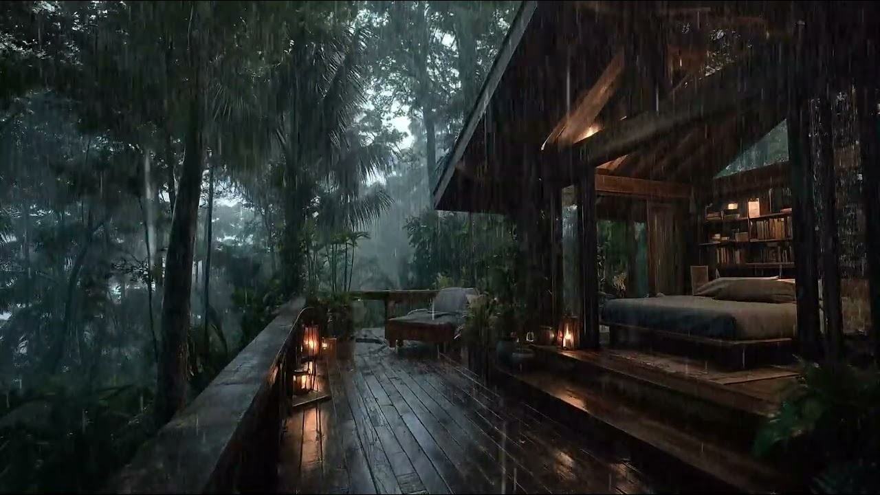 Rainy Night Inside a Cozy Wooden Cabin | Sleep Sounds for Insomnia