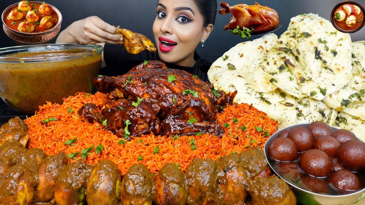 ASMR Eating Spicy Whole Chicken Biryani,Chicken Curry,Rice,Leg Piece Big Bites ASMR Eating Mukbang