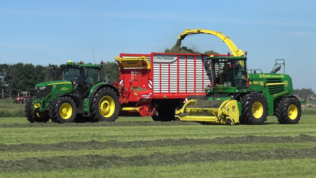 Gras hakselen met John Deere 7750i ProDrive - Loonbedrijf Dekker Vriezenveen (2017)
