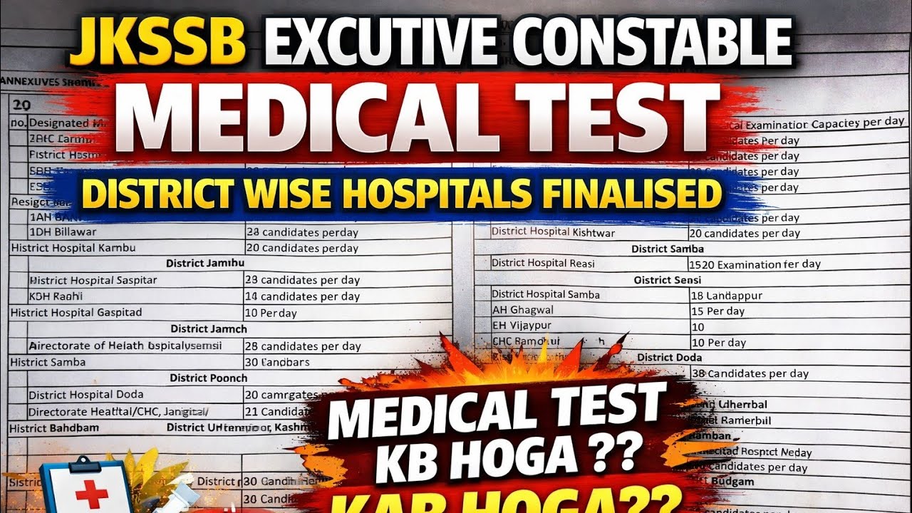 JKSSB CONSTABLE MEDICAL TEST || HOSPITAL FINALISED || JKSSB ADMIT CARD || FINAL SELECTION LIST 