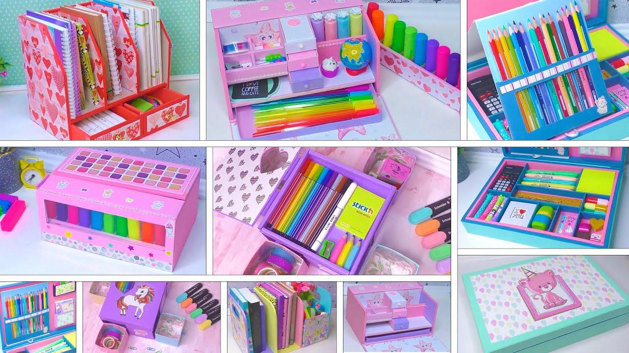 4 DIY Cardboard crafts // How to make an organizer and pencil case out of cardboard and paper