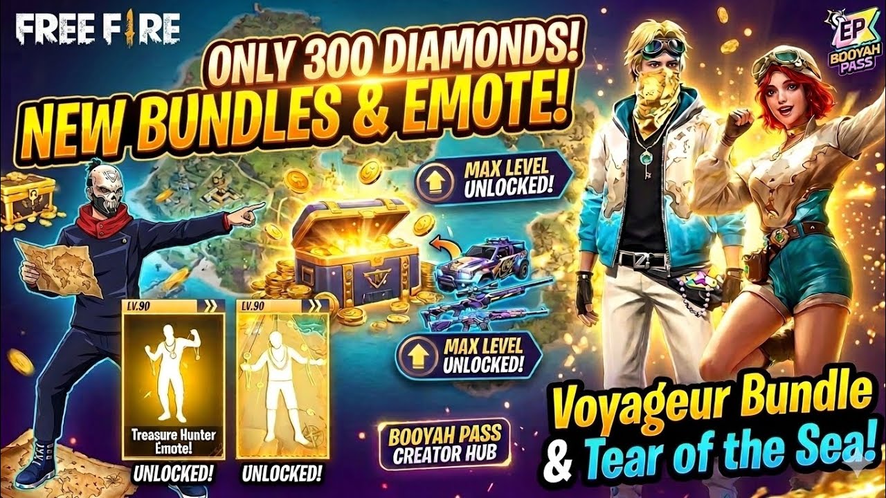 300 Diamonds 💎 Me Booyah Pass Unlock! 🔥 Golden Voyage Bundle Review - Garena Free Fire