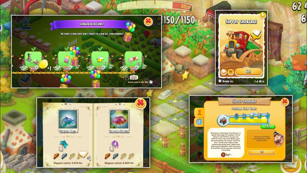 Hay Day Gameplay Level 64 | Supply Shortage Reward, Fishing Daimand And Spring Cozy Task Reward