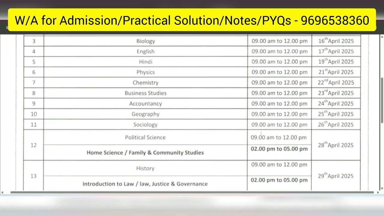 BOSSE April 2025 Class-12th Theory Examination Datesheet Declared || bosse latest update 2025 ll