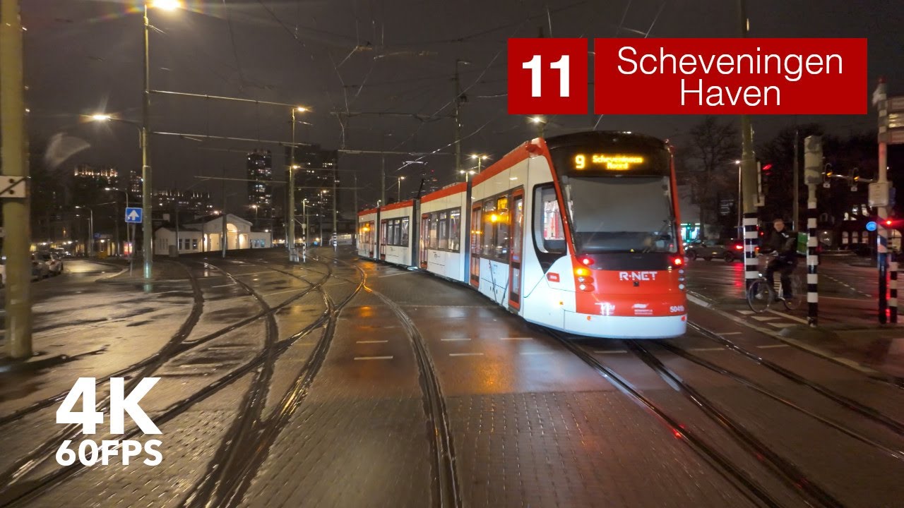Night shift in bad weather | 🚊 HTM Line 11 | 4K Tram Cabview | 🇳🇱 The Hague | Siemens Avenio