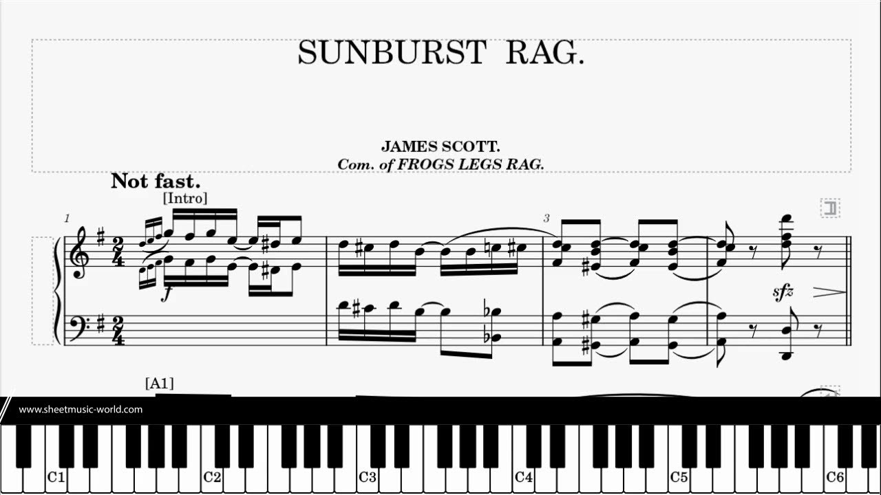 Sunburst Rag (1909) - James Scott - Piano (Ragtimes Sheets - Ragtime Tutorial Piano score)