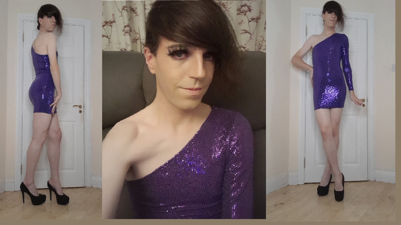 Crossdresser Michelle Diaz / Purple Sequin Dress / Killer Heels