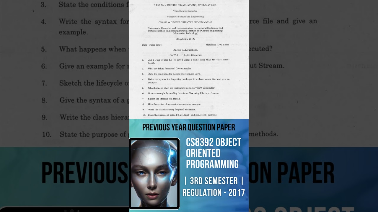 Previous Year Question Paper  CS8392 OBJECT ORIENTED PROGRAMMING |  REGULATION - 2017