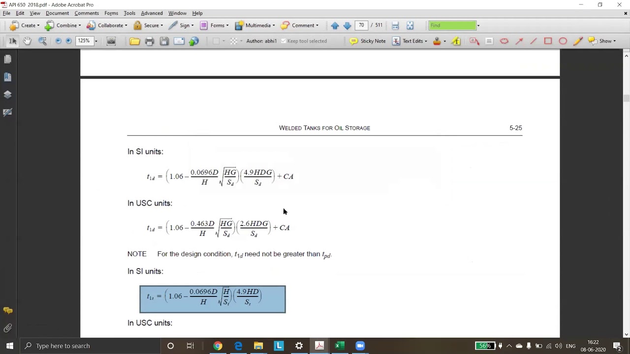 How to do thickness calculation of api 650 storage tank by variable point method