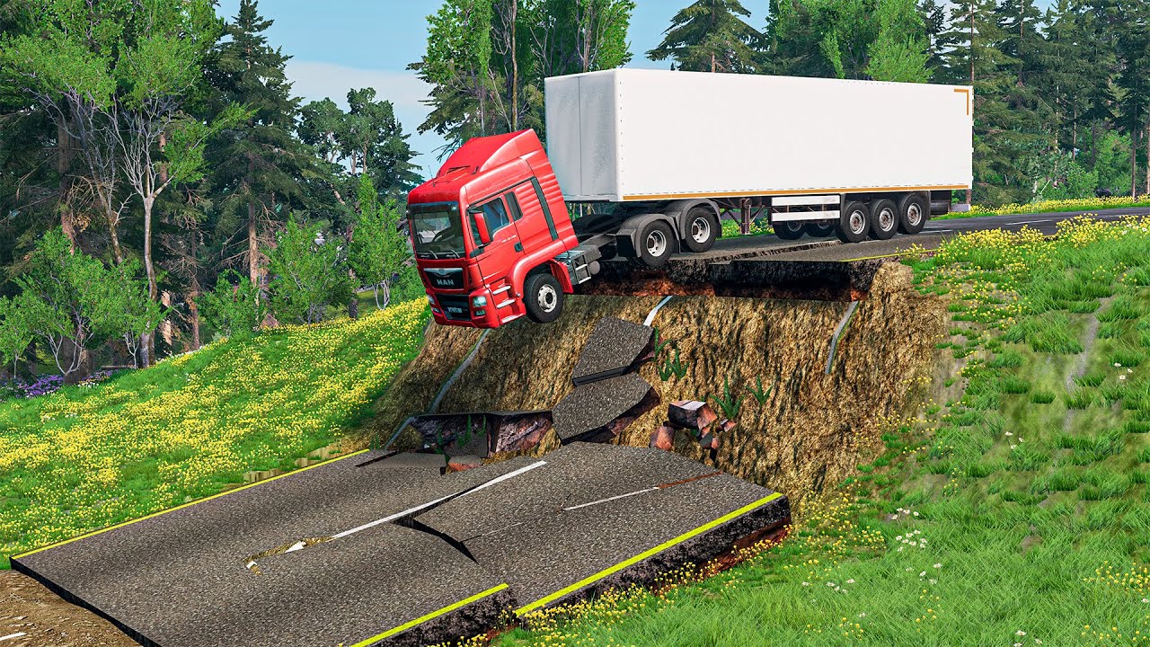 BeamNG.drive - Cars Through The Road Collapse