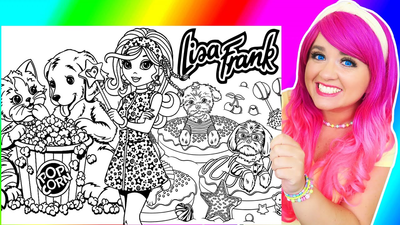 Coloring Lisa Frank Dogs, Donuts, Cats & Hippie Girl Rainbow Coloring Pages | Prismacolor Markers